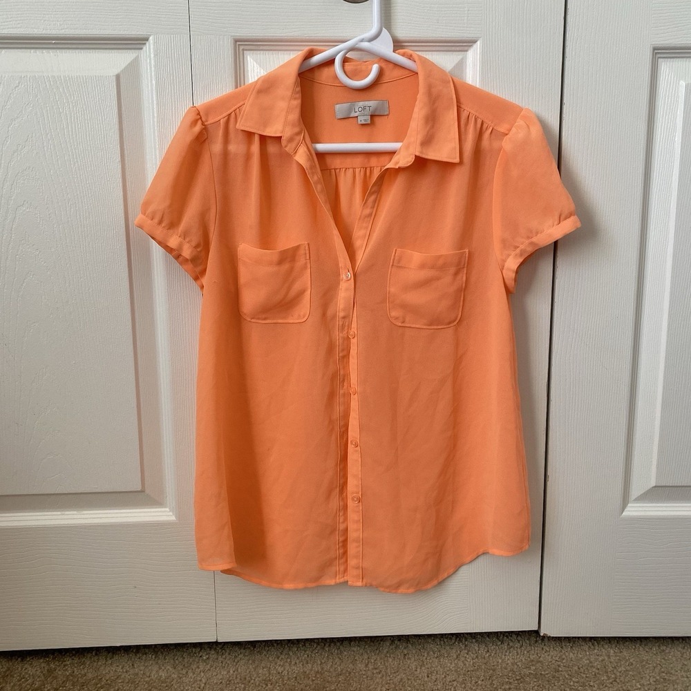 LOFT Ann Taylor Women's Button Down Shirt Short Sleeve Career Casual Blouse M